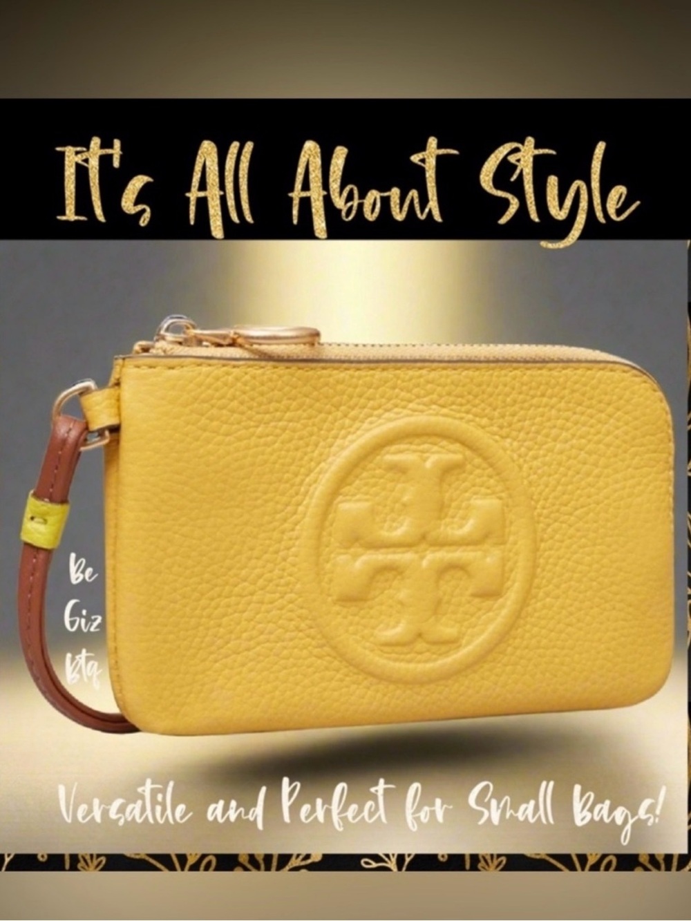 NWT Tory Burch Authentic Perry Bombé Leather Color Block Zip Card Case Yellow
